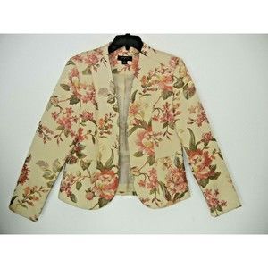 Josephine Womens Blazer Upholstery Floral Light Golden Tone Hook Front Size 10